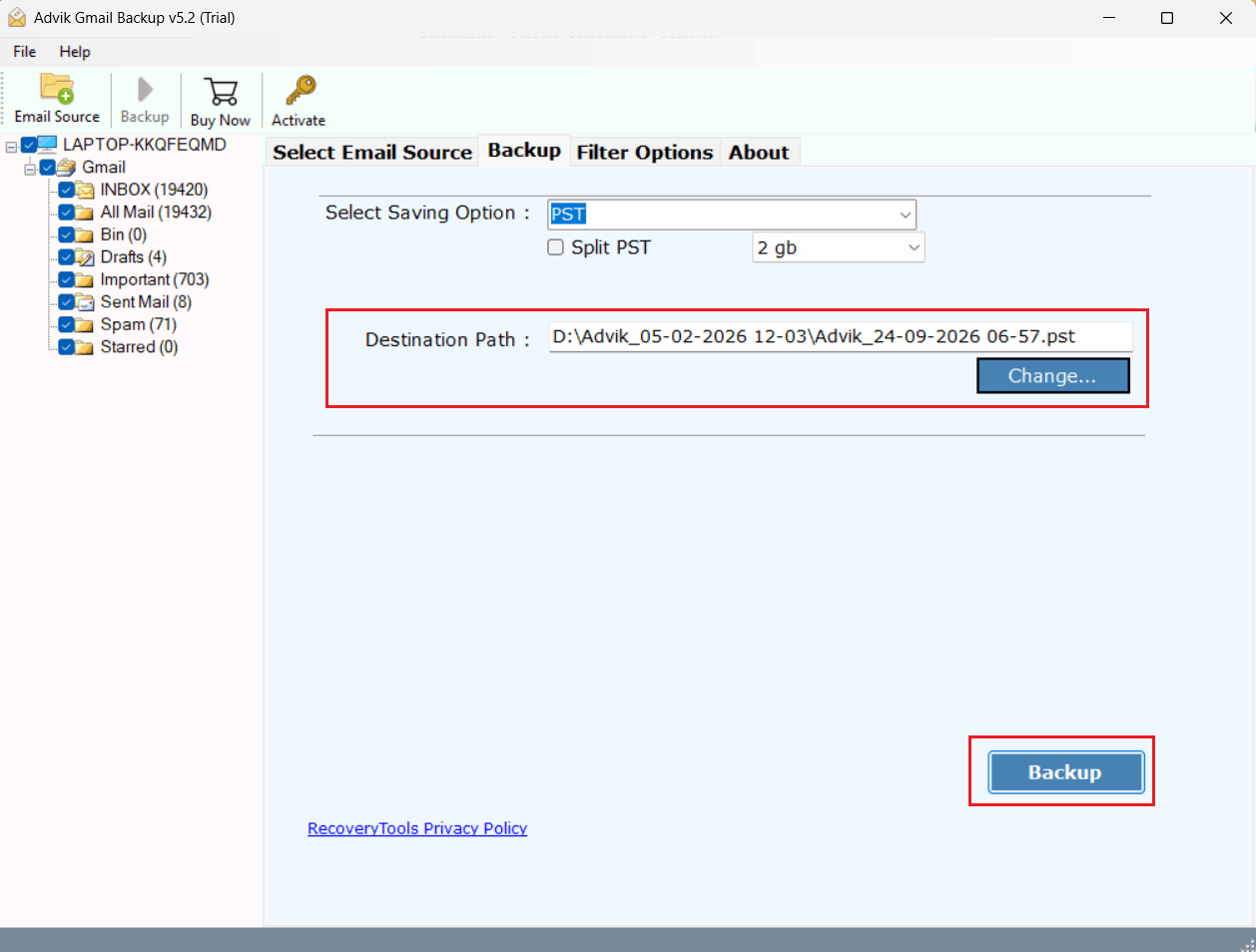 click Backup
