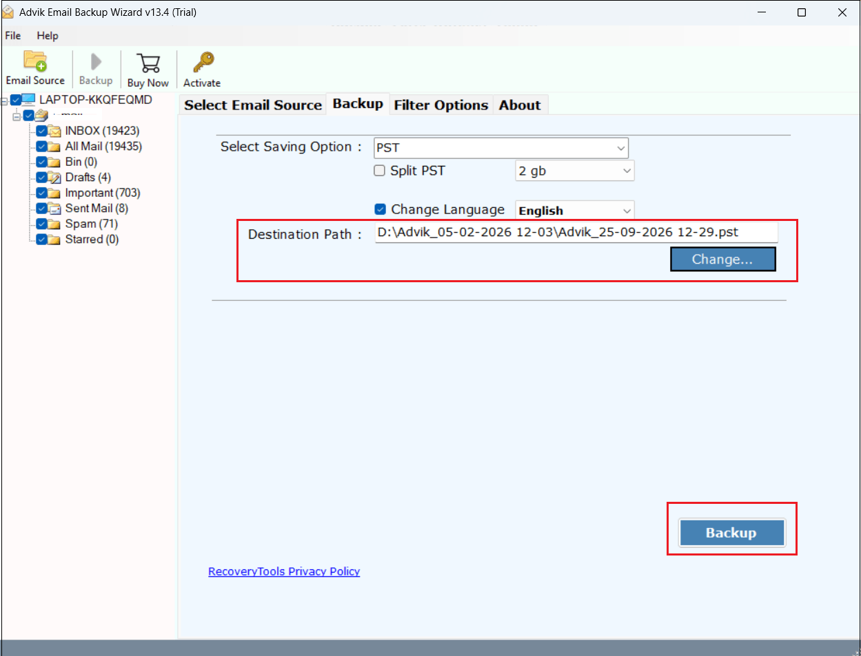 click backup