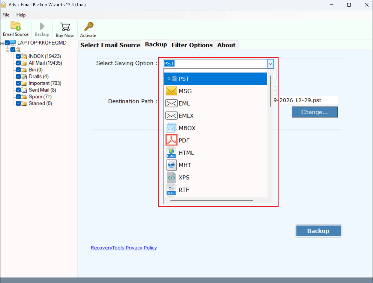 export emails from roundcube