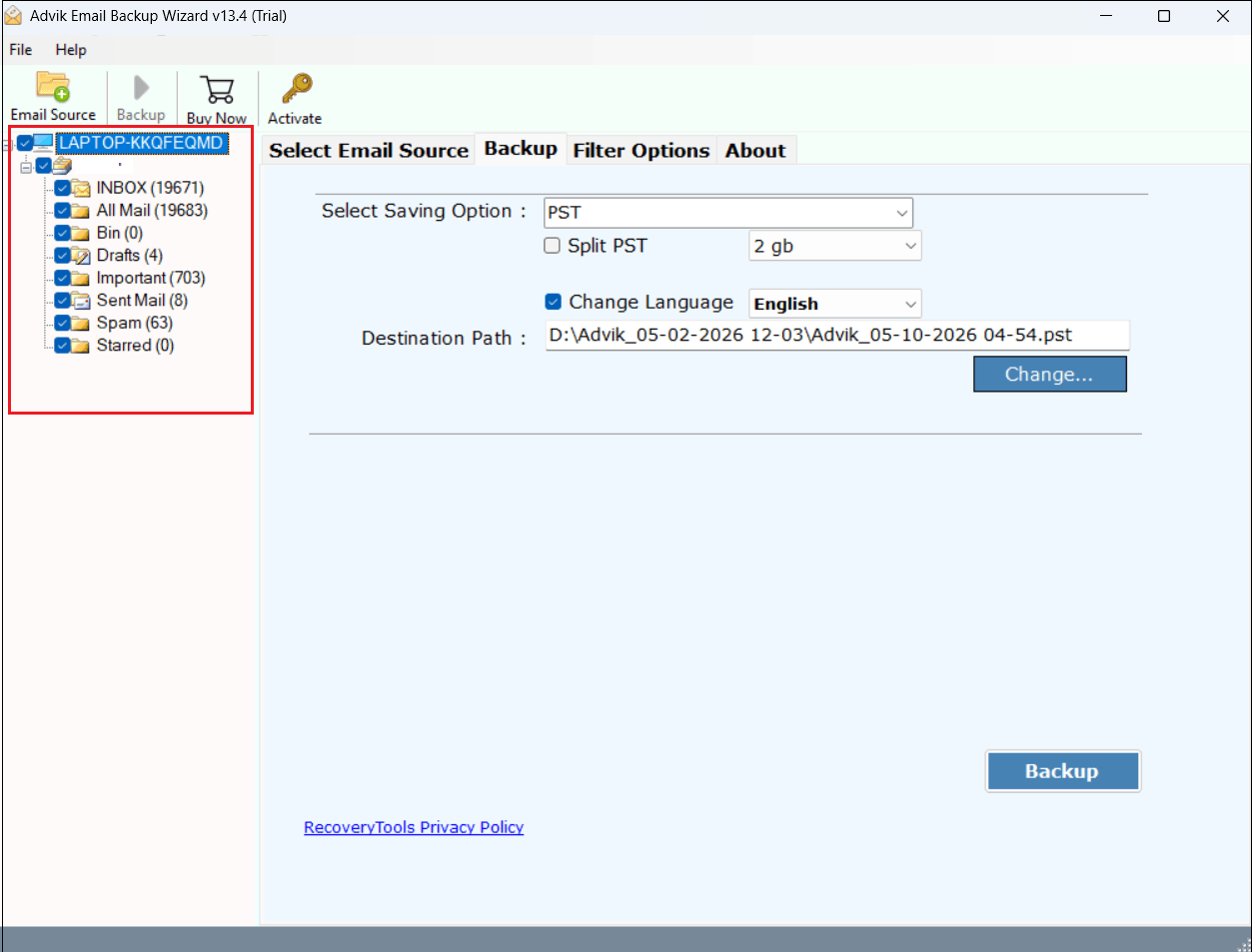 choose mailbox folders