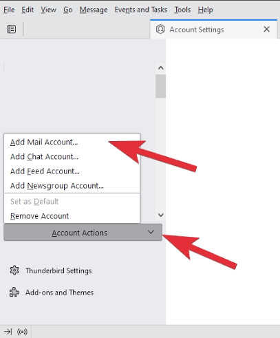 add mail account in thunderbird