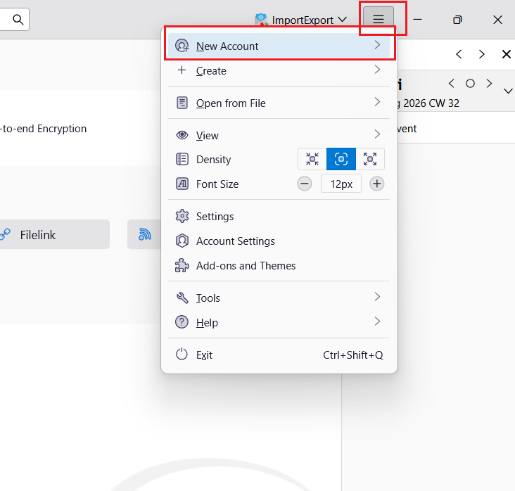 add new account in thunderbird