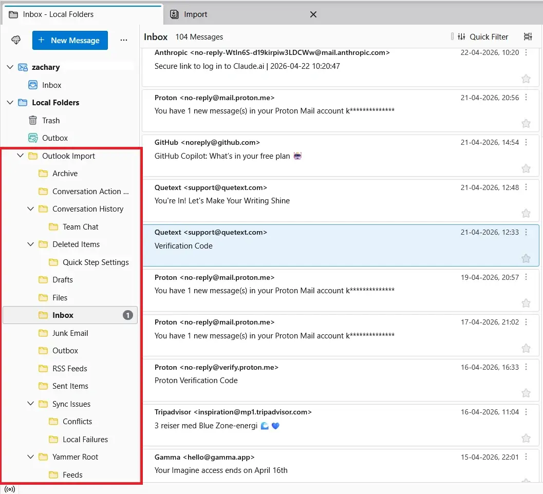 import from outlook