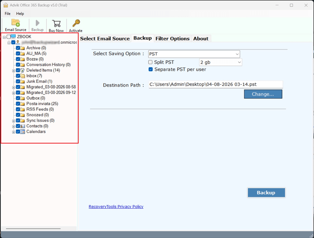 Select the desired mailbox folder