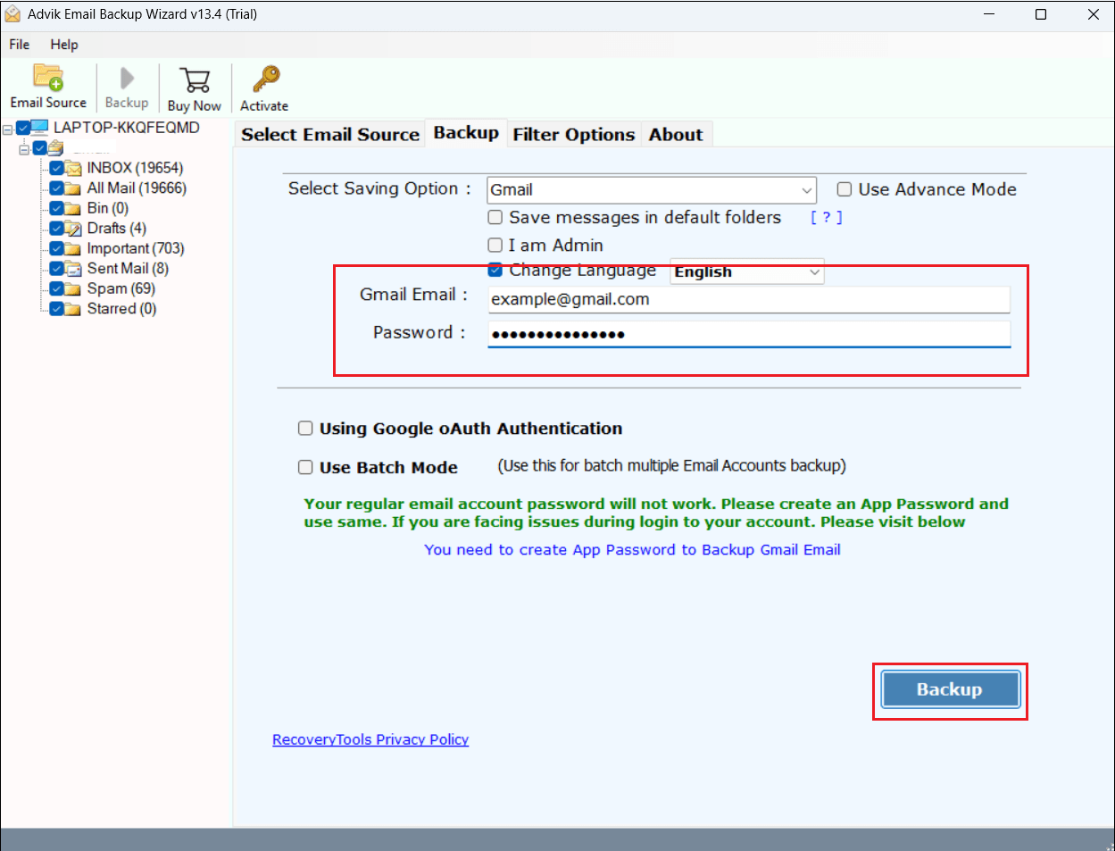 Enter your Gmail account login credentials