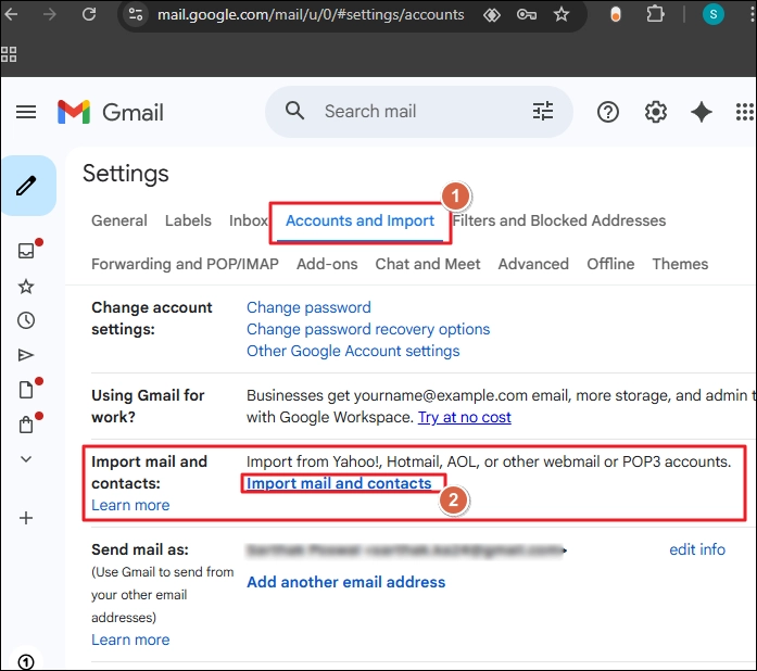 select Import Mail and Contacts