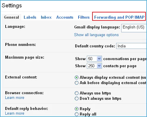 Click on Forwarding and POP/IMAP settings
