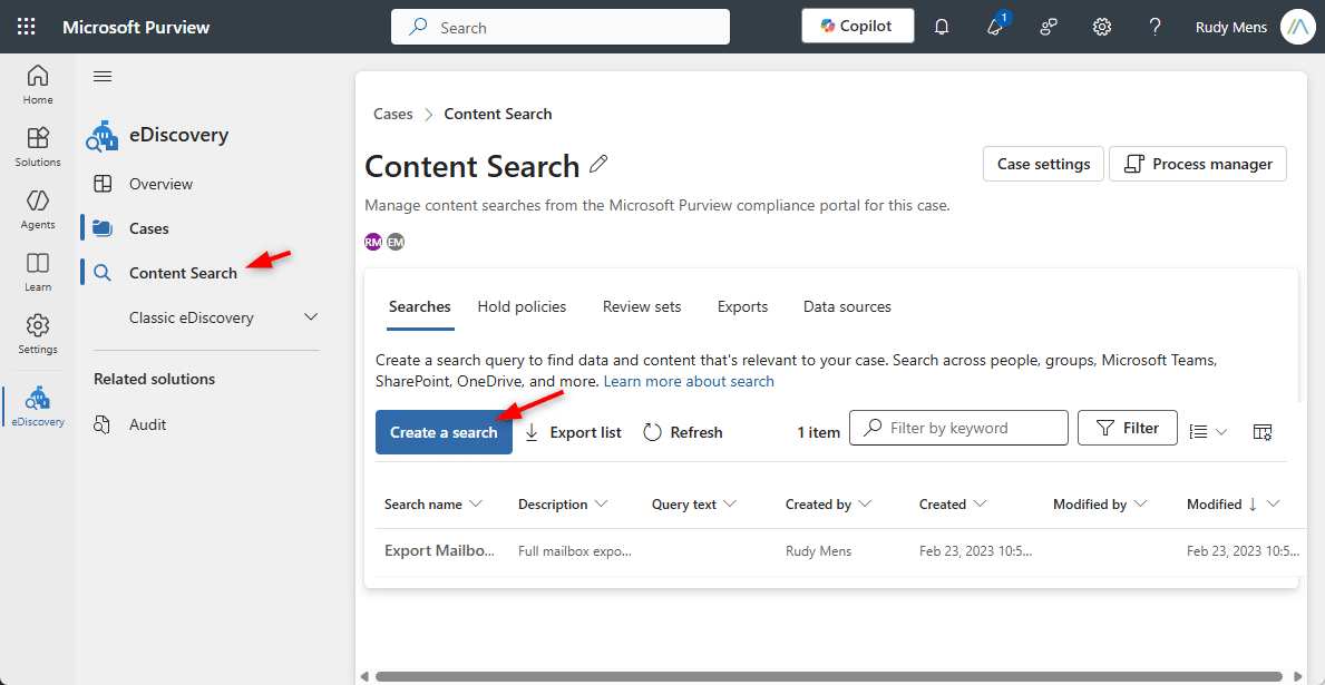 Create a content search
