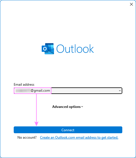 Enter your Gmail email address & click connect