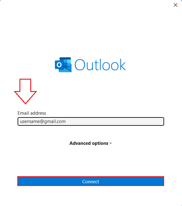 Enter Gmail email address in Classic Outlook setup