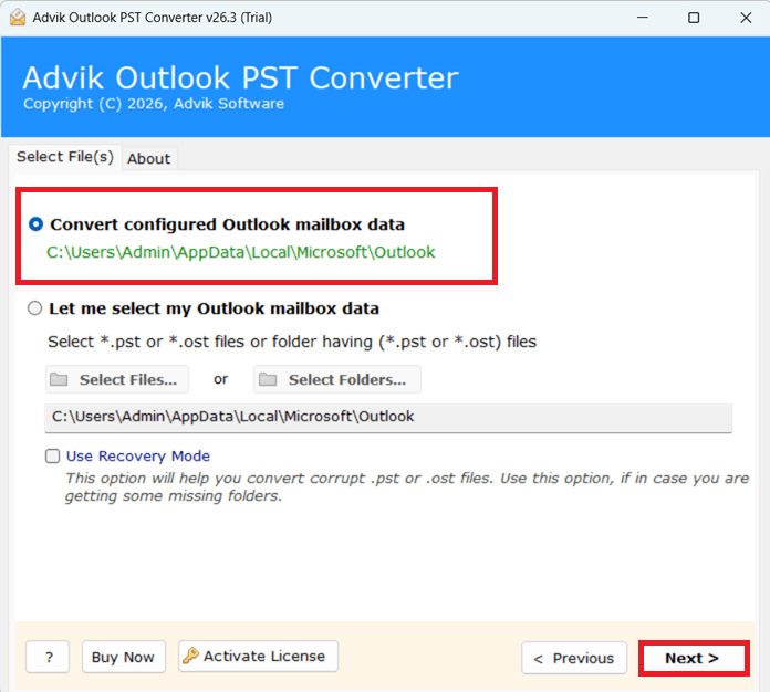 detect outlook profile