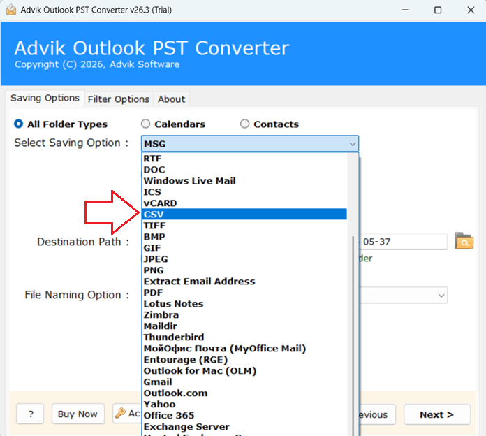 Select CSV from the saving options