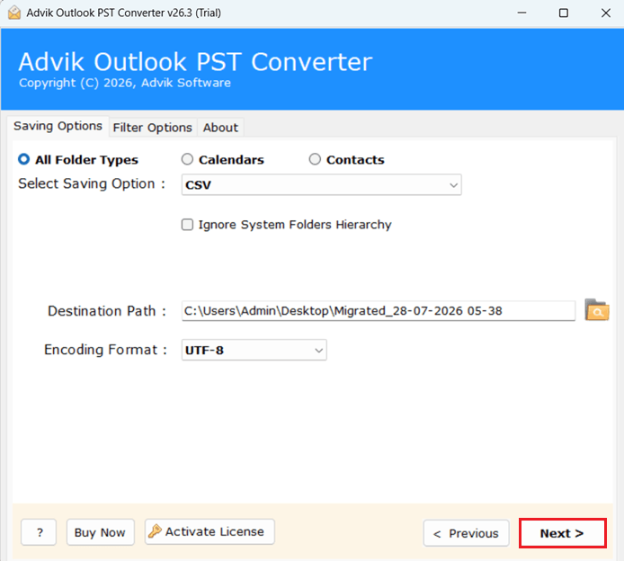 click next to export outlook emails to excel