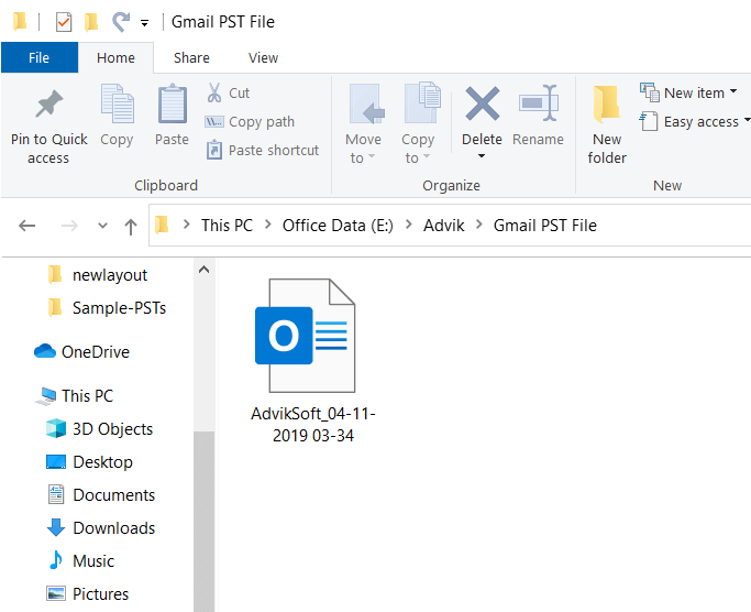 exporting gmail to pst, final step