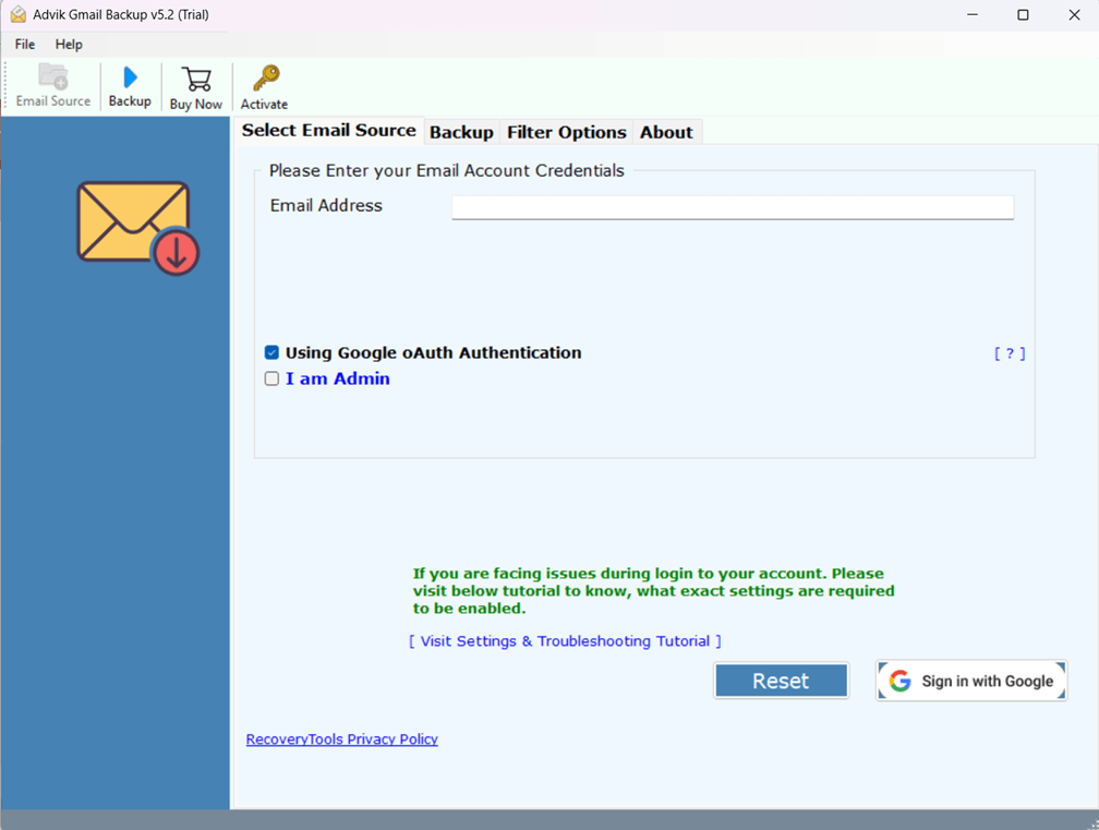 gmail backup tool home page