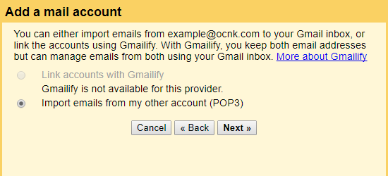 Choose Import emails from my other account