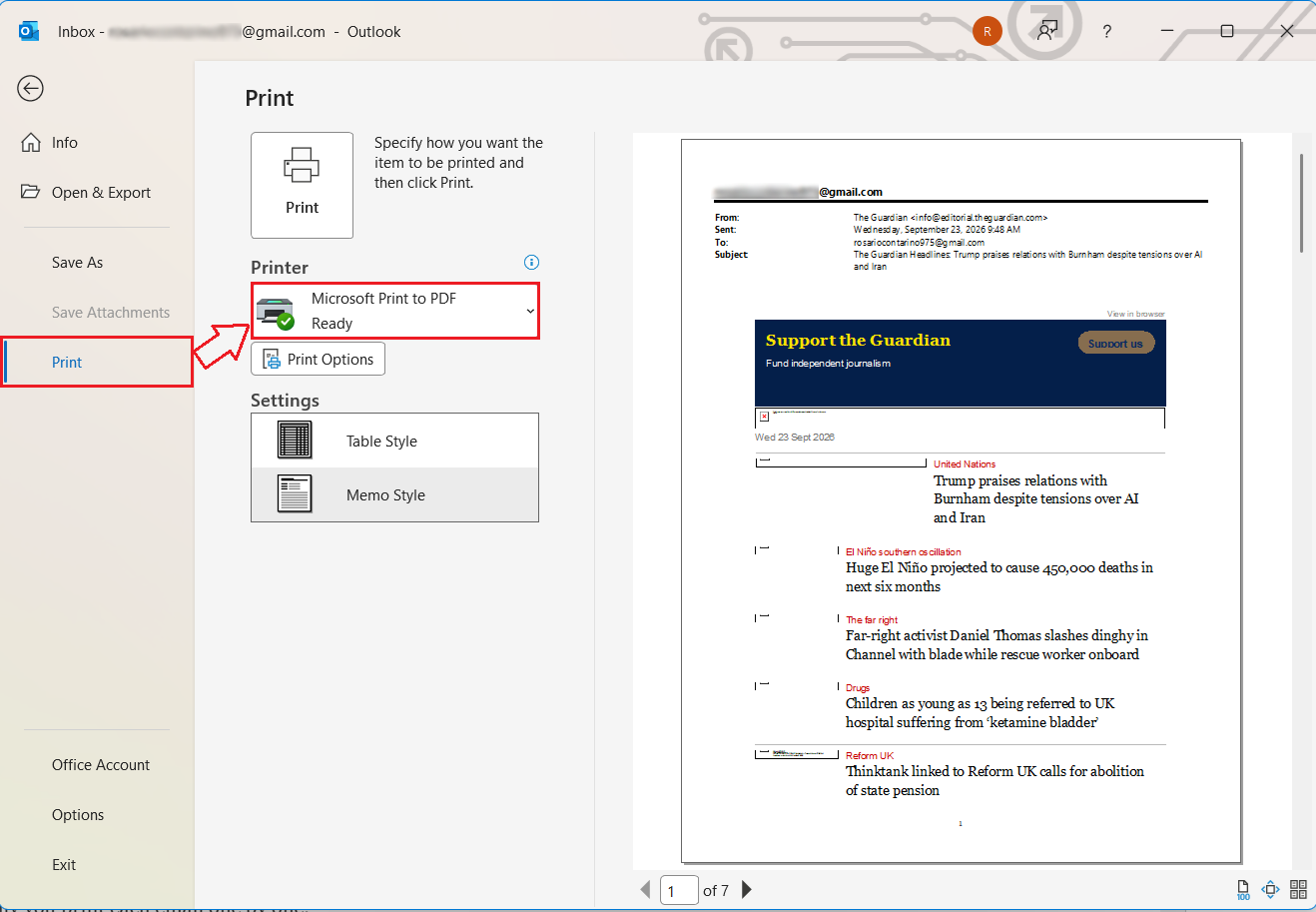 click on the Print option