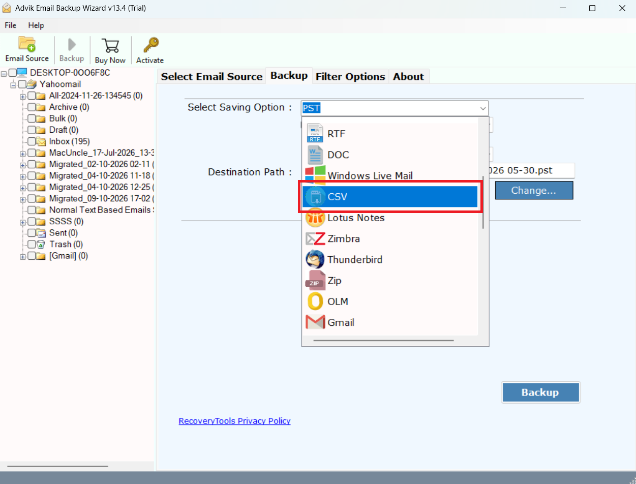Choose CSV from the available saving options