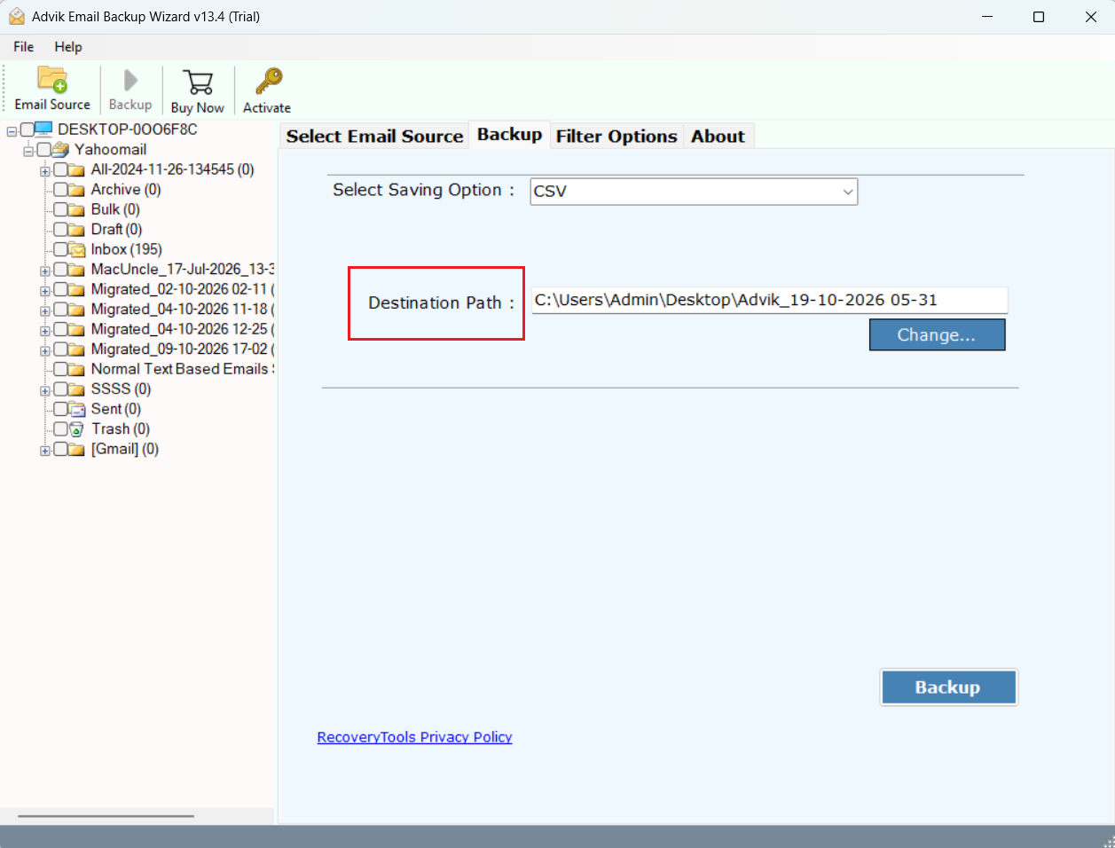 save the exported CSV file
