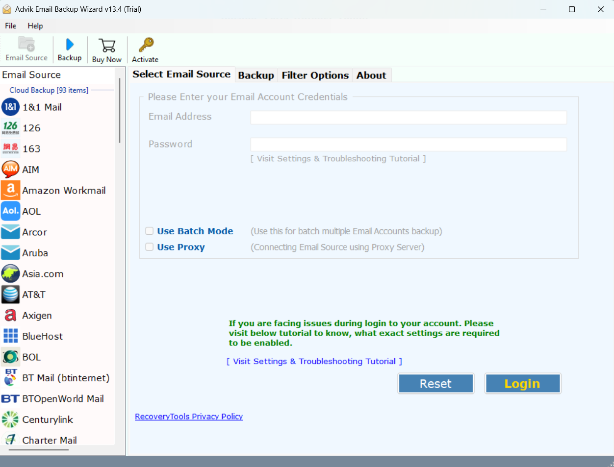 Launch the software and choose your email provider