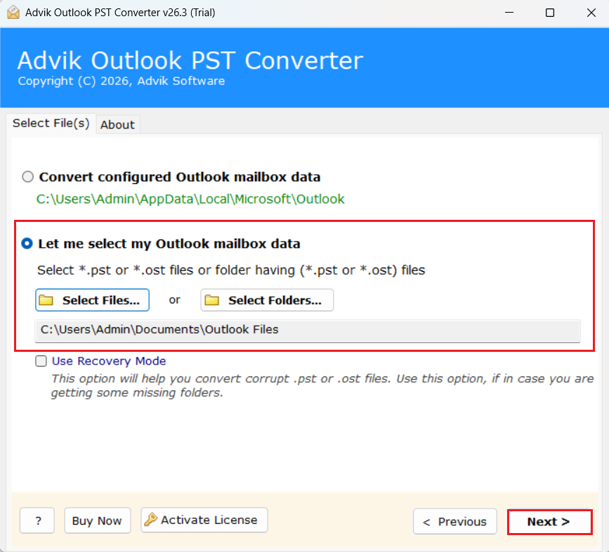 click on Select Files or Folders