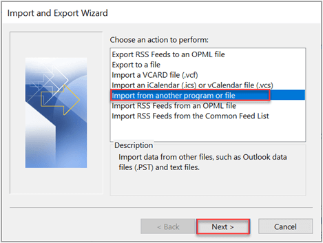 Choose Import from another program