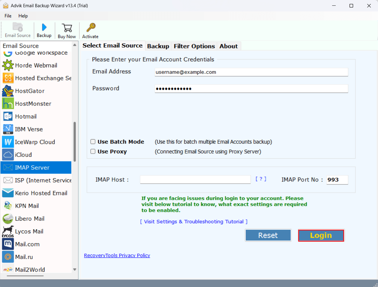 showing email account login and authentication options
