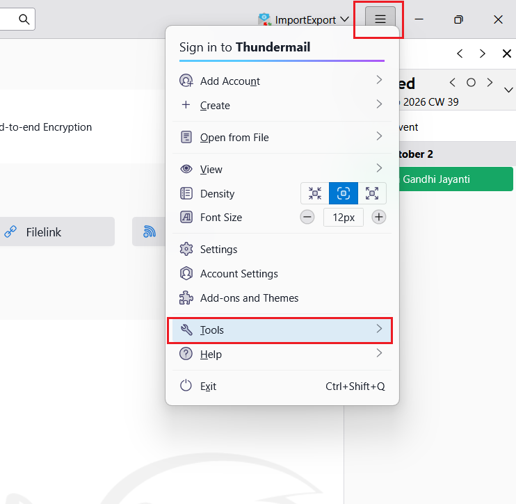 menu option then choose tools