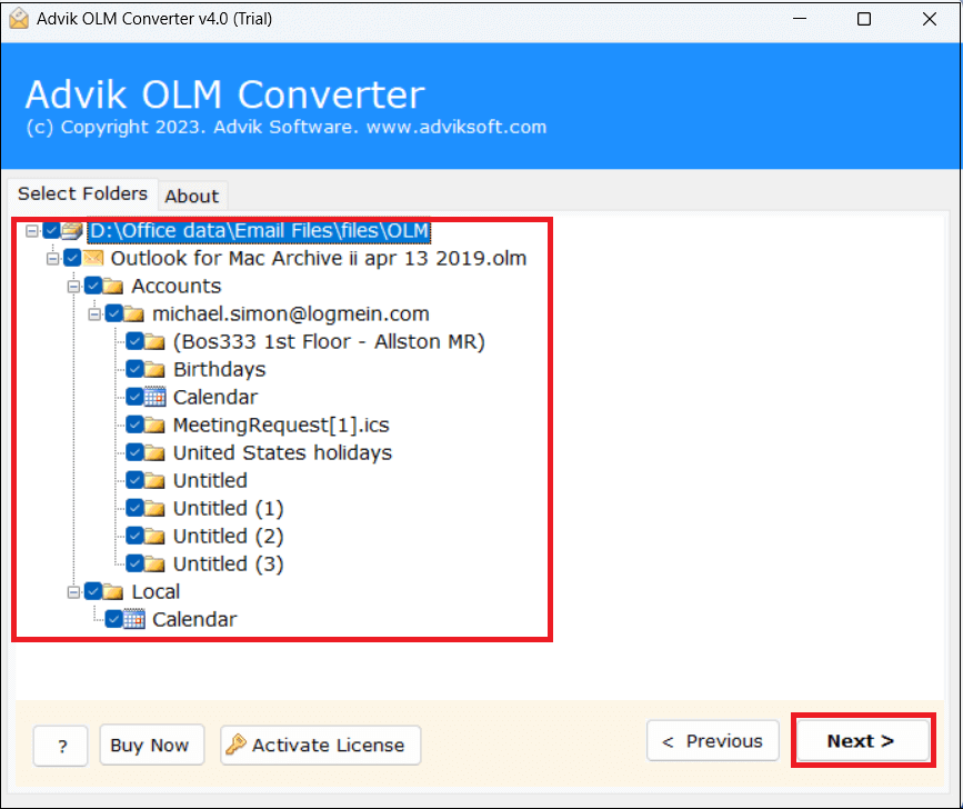 Choose the mailbox folder