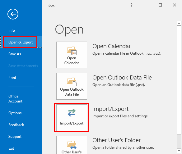 click File >> Open & Export >> Import/Export