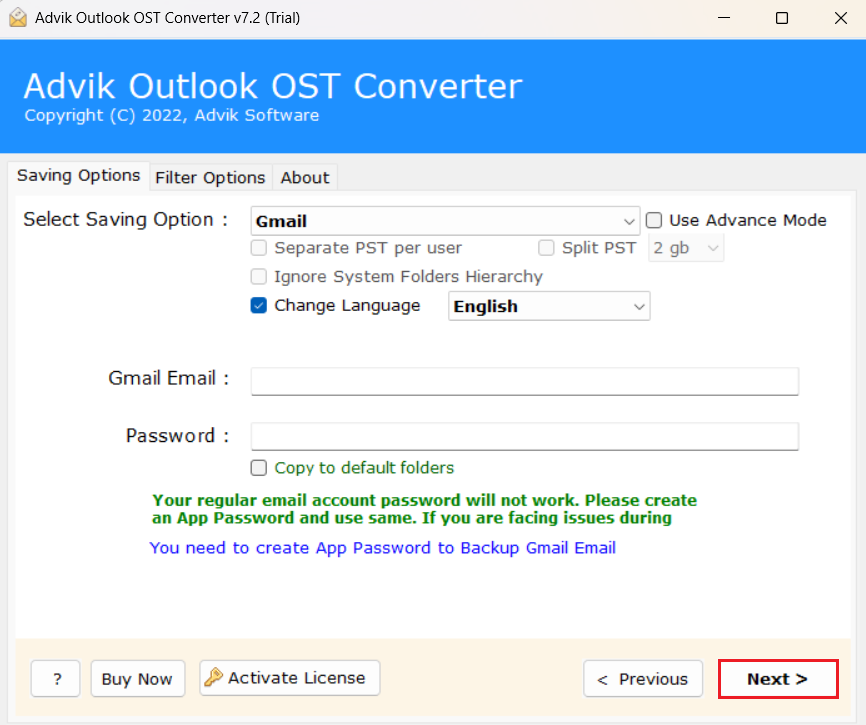 click next to import ost to gmail