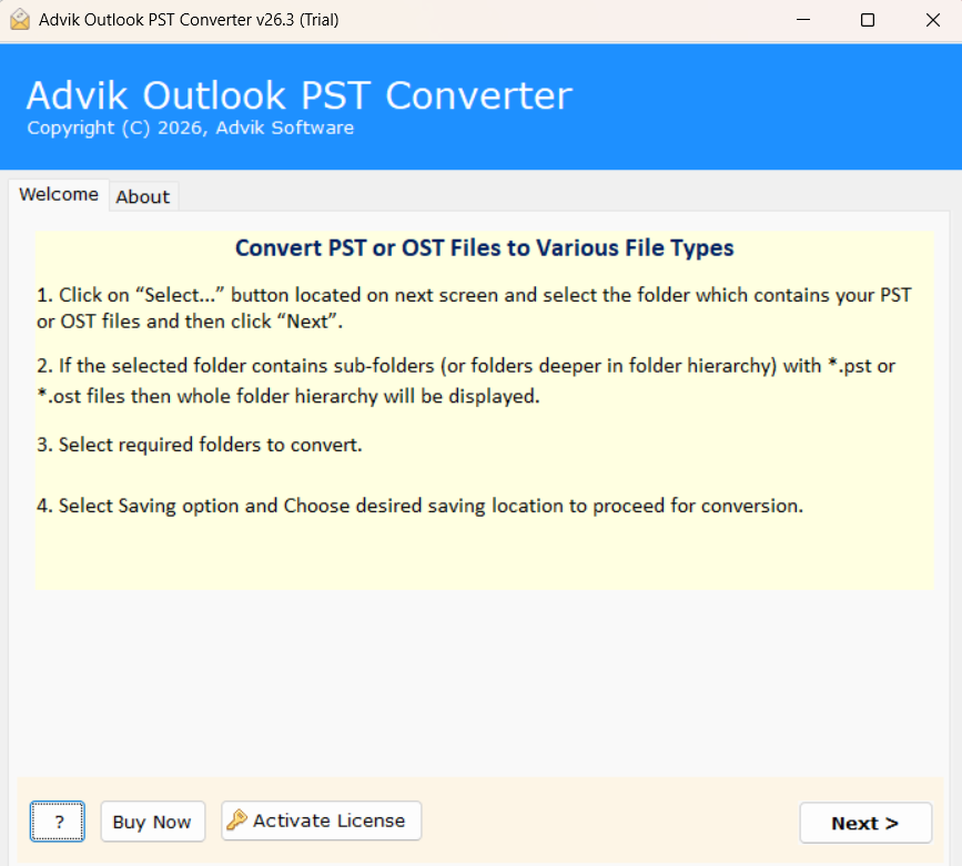 Launch the pst to pdf conversion tool