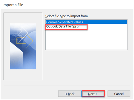 Select Outlook Data File