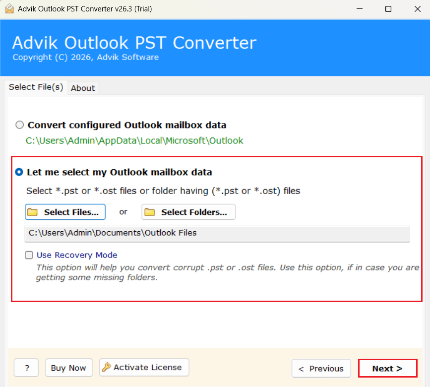 click select files or folders