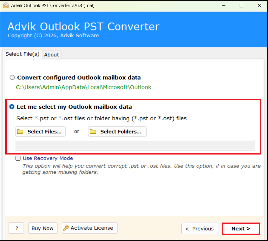 add your PST files or folder