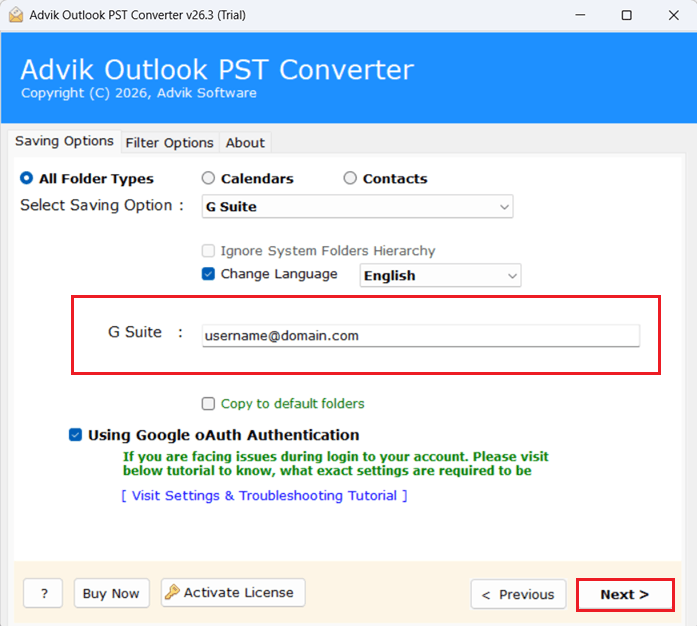 Enter your G Suite email address