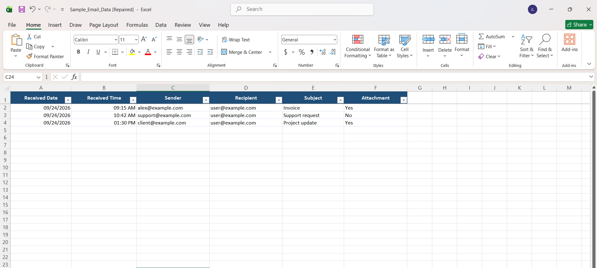 sample excel sheet