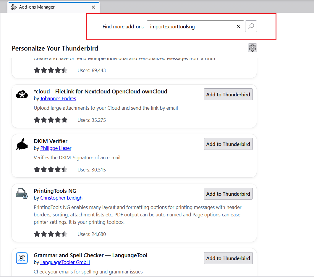search for add ons