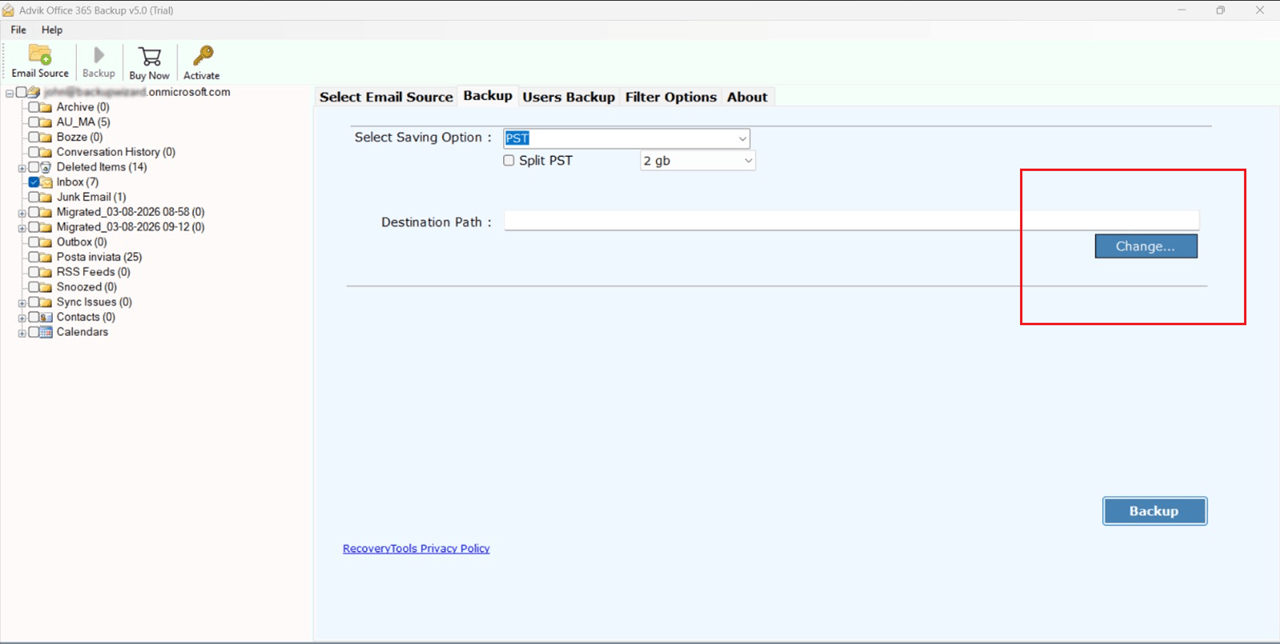 select the destination folder