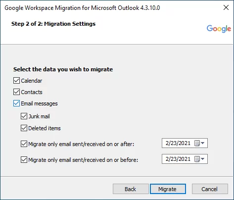Select mailbox items to import using GWMMO