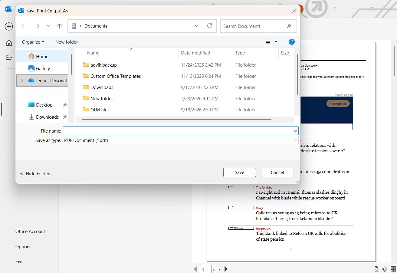 select the folder
