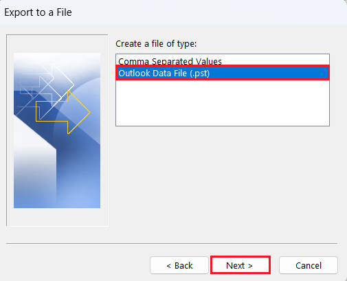 Select Outlook Data File (.pst)