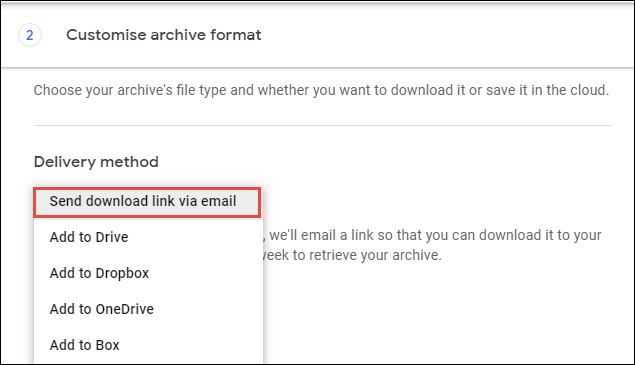 Choose Send a download link via email