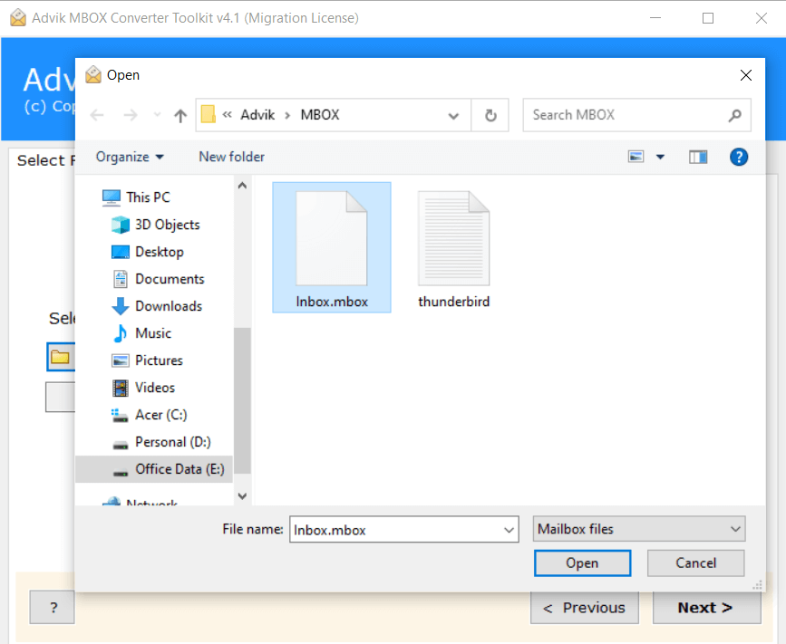Add MBOX files or folders