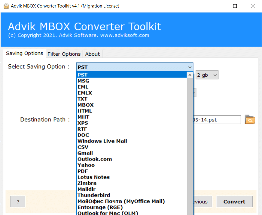 MBOX Outlook PST 変換