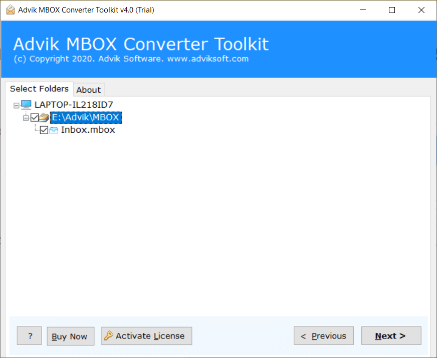 select mbox email folders