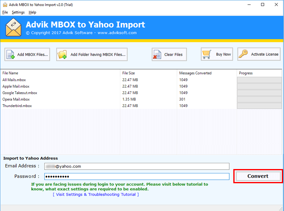 MBOX to Yahoo Import