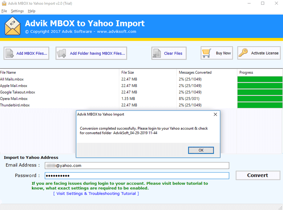 Import MBOX to Yahoo