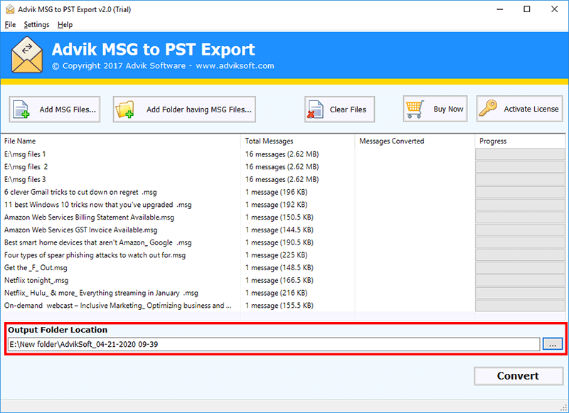 combine msg files into pst