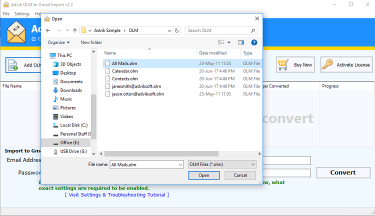 Importar OLM a Gmail
